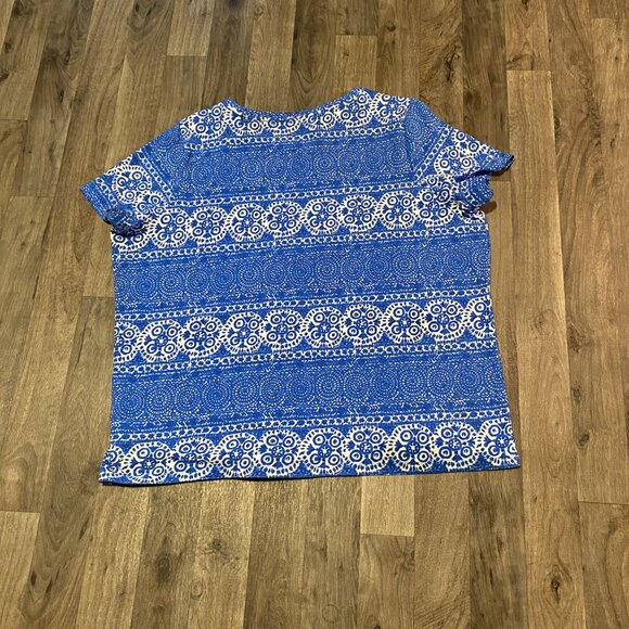 Talbots Petites Blue Tee Shirt Geometric Size 2Xp Short Sleeve - Picture 3 of 6